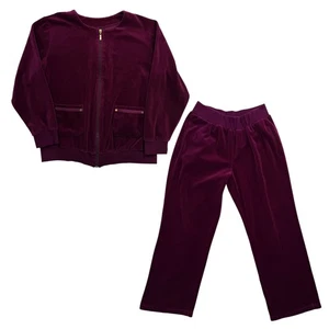 Antthony 2 PC Velour Tracksuit Full Zip Pockets Pull On Burgundy Wine Womens PM - Picture 1 of 16