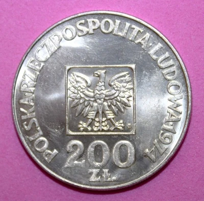 S10 - Poland 200 Zlotych 1974 Brilliant Unc. Silver Coin - Polish Republic - Image 1 of 2
