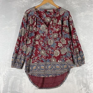 Women’s Lucky Brand Paisley Print Top Red V Neck Relaxed Fit Large Bohemian - Picture 1 of 8