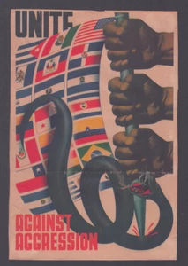 WWII Scrapbook Pagina Stampa Ritaglio Unitevi contro l'aggressione - Foto 1 di 2