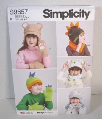 Simplicity 9657 Easy Child's Hat & Mittens (3 Sizes) & Scarves Pattern Uncut - Image 1 of 3