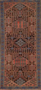 Vintage Dark Brown/ Blue Bakhtiari Tribal Traditional Handmade Runner Rug 4x10 - Picture 1 of 23