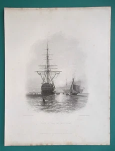 ENGLAND Spithead 74 Cannon Gunship Man of War - 1842 Stampa di EW Cooke - Foto 1 di 1