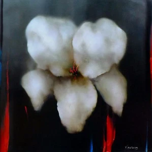 Victoria Montesinos "White Lily" HAND SIGNED Embellished Multimedia on Canvas - Picture 1 of 6