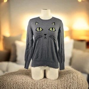 Nordstrom Halogen Cat Face Grey Long Sleeve Sweater (Juniors' L) - Picture 1 of 7
