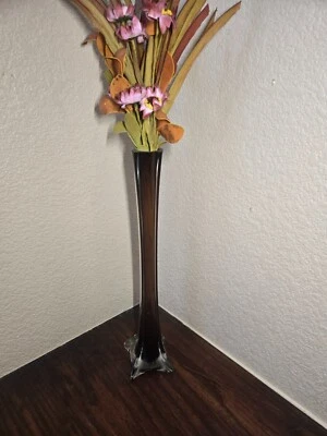 Jarrón de vidrio elástico 16" de alto Torre Eiffel amatista negro vintage estilo Art Deco Foto 1 de 4