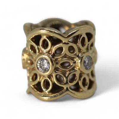 Pandora Retired 14K Golden Radiance Freesia Charm w/ Diamonds #750803D - Image 1 of 4