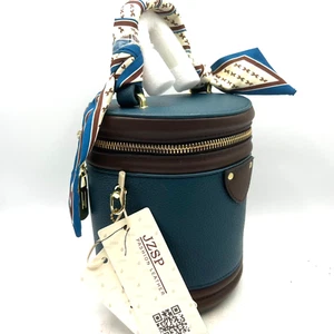 JZSP Fashion Leather Blue Round Bag Top Handle Crossbody Scarf Around Handle - Picture 1 of 10