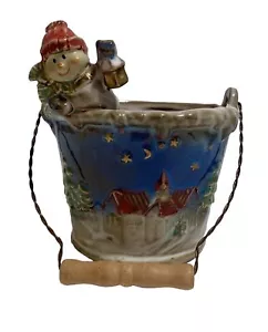 vintage ornament ceramic snowman bucket Christmas decor Planter Pot Nuts Gift 2Z - Picture 1 of 5