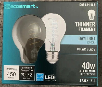 Ecosmart-2-pack Daylight Clear Glass Spiral Thin Filament Bulbs-Dimmable.  B1 - Image 1 of 3