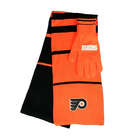 PHILADELPHIA FLYERS 2 TONE COLORS KNIT SCARF & GLOVES MATCHING GIFT SET NHL NWT Cover