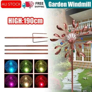 190CM Windmill Art Decor LED Light Solar Powered Wind Spinner Garden Yard Lawn - Picture 1 of 13