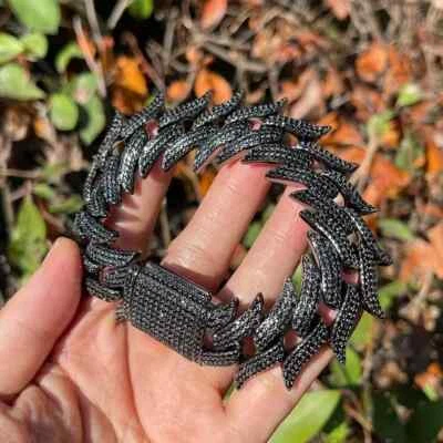 9Ct Round Cut Black Moissanite 22mmx9" Cuban Link Bracelet 14k Black Gold-Plated - Image 1 of 4