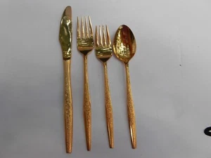 28 pc Flatware Gold Electroplate J H Carlyle Golden Bouquet forks knives spoons - Picture 1 of 2