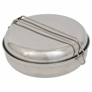Olicamp Deluxe Stainless Steel Mess Kit w/Fry Pan-Pot w/Lid-Dish-Cutlery-Cups - Picture 1 of 9
