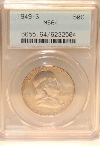 1949 S US Franklin Half 50c PCGS MS64 (Old Collar Green Label Slab) Cover