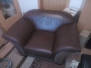 Sessel, Leder mit Rattan, braun - Bild 1 von 3