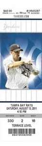 NEW YORK YANKEES vs Rays 08/13/2011 TICKET Jorge Posada Grand Slam - Picture 1 of 1