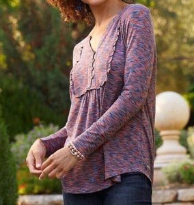 New MATILDA JANE Women's Planetarium Top M Ruffle Space-Dye Henley Heather Knit - Picture 1 of 10