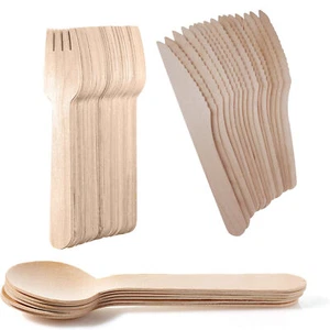 Cubiertos de madera desechables cucharas de madera tenedores cuchillos barbacoa catering fiesta bodas - Imagen 1 de 29