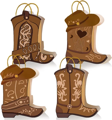 16 Piezas Botas de Vaquero Bolsas de Papel, Bolsas para Favores de Fiesta Occidental, Salvaje Oeste Kraft Regalo B Foto 1 de 4