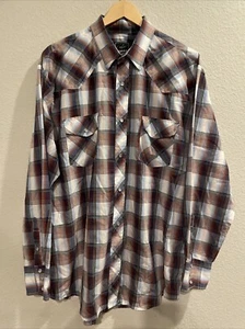 Roper Western Shirt Herren braun blau kariert perle Druckknopftaschen langärmelig Gr. XL - Bild 1 von 5