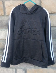 Kids Boys Adidas Black / Dark Charcoal Pullover Hoodie Size 7 - Picture 1 of 17