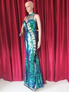 DA NEENA R13 Latin Stage Showgirl Vegas Dance Drag Sequin Sexy Gown M - Picture 1 of 8