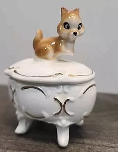 2.5" VINTAGE IMPORTS ENESCO GENUINE BONE CHINA TRINKET BOX WITH SQUIRREL ON TOP - Picture 1 of 9