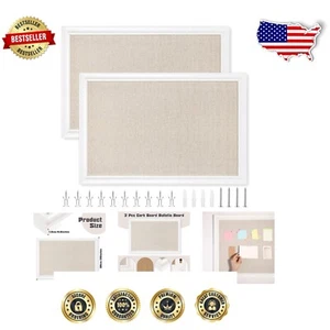 Stylish 2-Piece Bulletin Board Set - Large 30 x 20 Inch Fabric Pin Board Combo - Picture 1 of 8