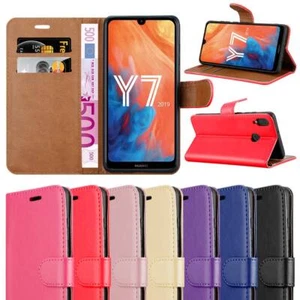 For Huawei Y7 2019 Phone Case Leather Wallet Flip Folio Stand View Cover - Picture 1 of 96