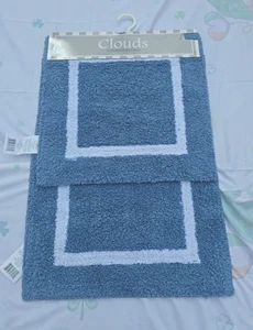 CLOUDS 2PC  Luxury Ultra Plush Washable Bath Rug Set BlUE - Picture 1 of 7