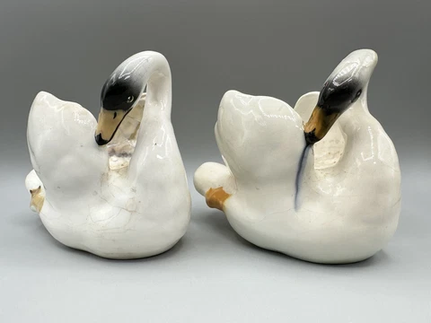 Antique Majolica Jerome Massier White Swans jardiniere Pair Set C. 1890s Cover