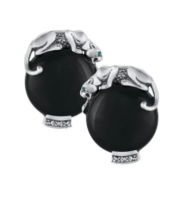 Gemelos de pantera de ónix estilo Art Deco plata de ley 925 sellos ingleses Foto 1 de 2