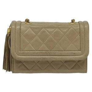 Chanel Single Flap Beige Leather Shoulder Bag Authentic - Picture 1 of 23