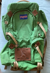 Vintage JANSPORT grüner Rucksack Blue Label Außenrahmen Wandern Leder - Bild 1 von 14
