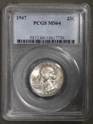 1947 25c Washington Quarter US Coin PCGS MS64 - Image 1 of 2