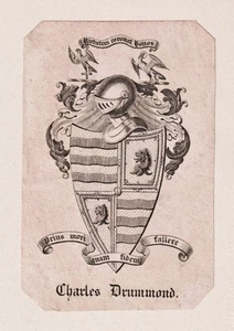 Exlibris Charles Drummond Armorial Bookplate Ex-Libris Coat of Arms - Picture 1 of 1