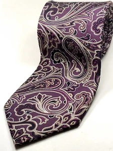 PAUL FREDRICK 65" Extra Long 100% Silk Tie Men's Purple Black Brown Paisley NEW - Picture 1 of 3