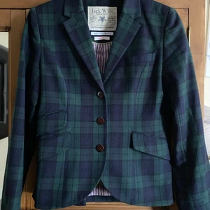 Jack Wills Wool Check Tweed Hacking Jacket Green Mix - Contrast Lining Size 12 - Picture 1 of 4
