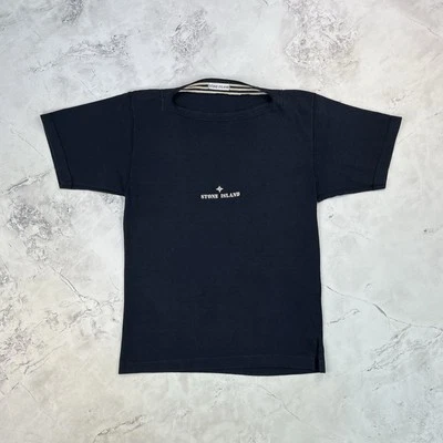 "Camiseta vintage Stone Island años 80 azul con logotipo central deletreado talla pequeña 20,5""" Foto 1 de 4