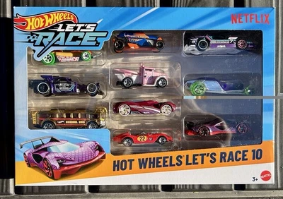 2025 Hot Wheels NETFLIX Let’s Race tv Show 10 Pack GT-Scorcher Exclusive Box Set - Image 1 of 3
