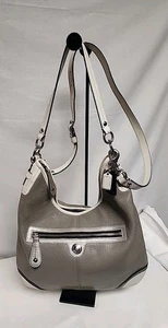 Coach Leder Hobo Crossbody Handtasche. Grau Weiß Schwarz & Silber - Bild 1 von 12