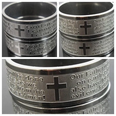 50x Etch Christian Serenity and Lords Prayer CROSS Stainless Steel Ring - Image 1 of 4