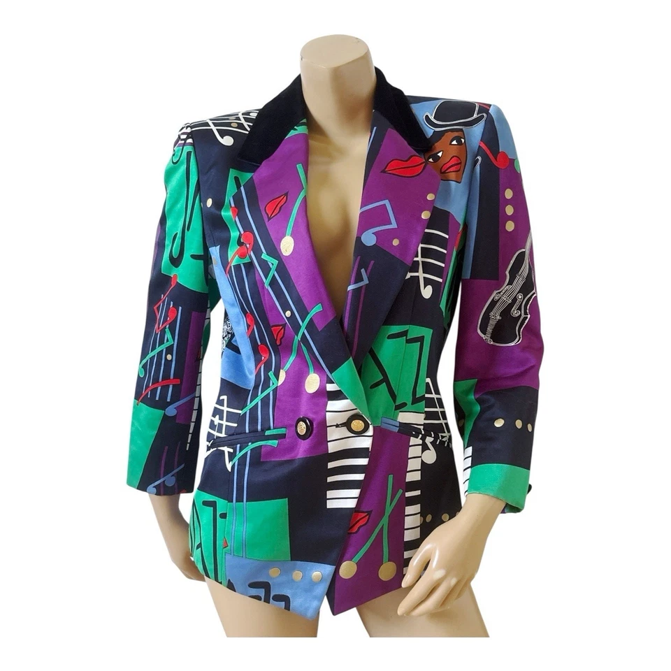 Louis Feraud Vintage Jazz Abstract Print Statement Blazer Size 6 Avant Garde - Image 1 of 4