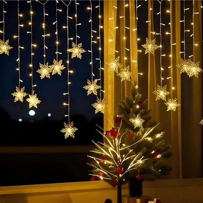 LED Snowflake Fairy String Lights Curtain Window Christmas Party Wedding Decor - Image 1 of 4