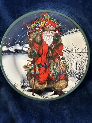 Royal Norfolk Christmas Decorative Plate Walking Santa 8"R Mary Parker artist - Image 1 of 4