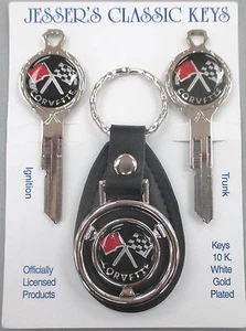 Corvette Black Crossed Flags White Gold Deluxe Classic Keys Set 1953 to 1966 - Picture 1 of 6