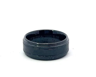 Triton Black Tungsten 9mm Satin Center Double Stripe Grooved Step Edge Band Ring - Image 1 of 4