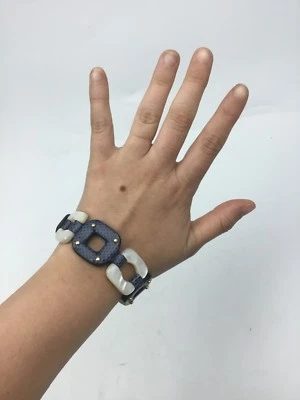 Navy Snakeskin and Mother of Pearl Bracelet **NEW MINT CONDITION** - Image 1 of 4